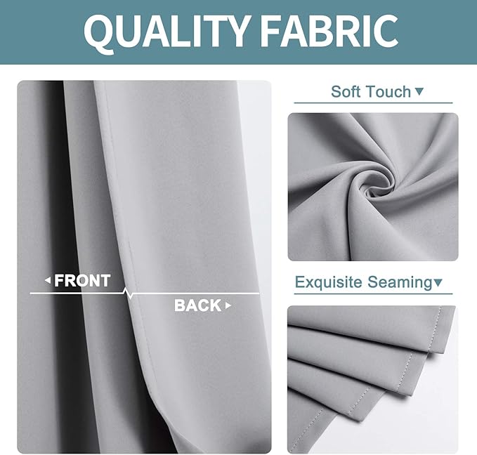 ChrisDowa Small Window Curtains for Kitchen and Bedroom - Grommet Short Thermal Insulated Room Darkening Curtains (2 Panels, Light Grey, 36 x 24 Inch)