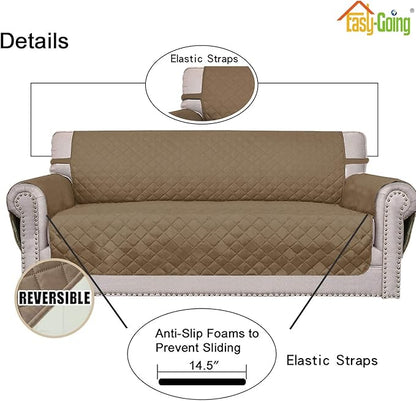 Easy-Going Reversible Loveseat Couch Cover for 2 Cushion Couch Sofa Cover for Dogs Water Resistant Furniture Protector with Foam Sticks Elastic Straps for Pet (Loveseat, Camel/Ivory)