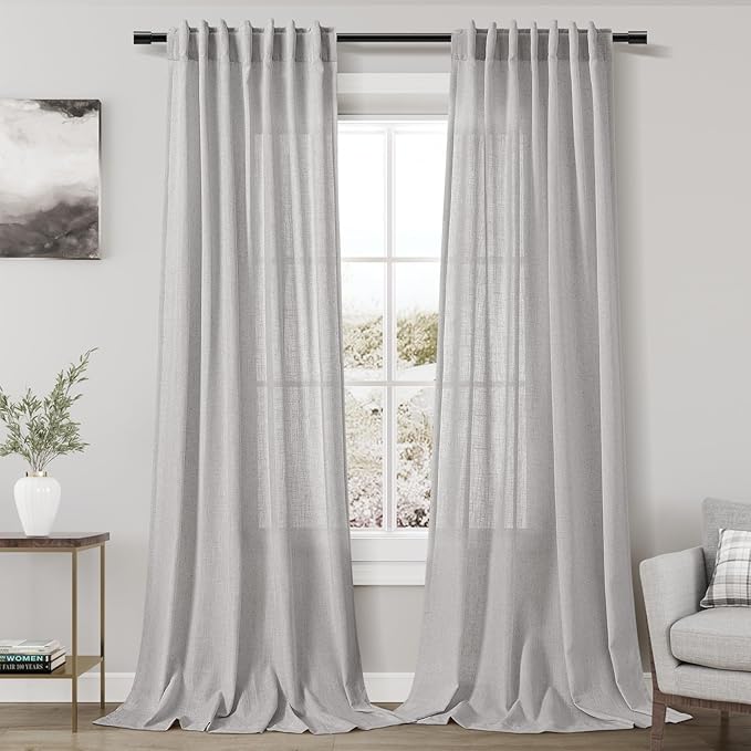 Grey Linen Curtains 90 Inch Length 2 Panels Set for Living Room Rod Pocket Back Tab Pleated Window Curtain Drapes Neutral Rustic Farmhouse Decor Grey Dining Room Curtain 90 Inches Long