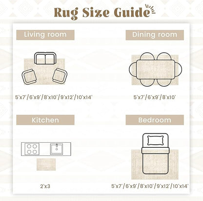 Living Room Rugs 10x14: Washable Moroccan Geometric Boho Rug Farmhouse Non Slip Stain Resistant Large Rug Low Pile Soft Carpet for Bedroom Dining Room Kids Room (Beige,10x14)