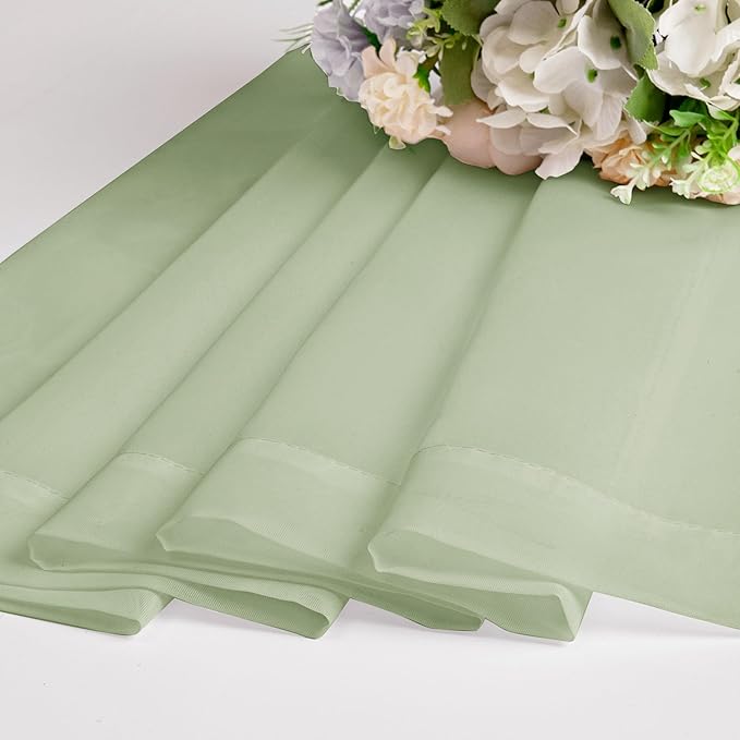 Chyhomenyc Light Green Sheer Valances for Windows - Light Filtering Small Kitchen Curtains, Rod Pocket Short Top Window Treatment Decor for Living Room Bathroom Basement, 42Wx16L inches, 2 Panels