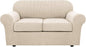 H.VERSAILTEX 3 Piece Stretch Sofa Covers for 2 Cushion Loveseat Couch Covers for Living Room Sofa Slipcovers (Base Cover Plus 2 Seat Cushion Covers) Thicker Jacquard Fabric(Medium Sofa, Natural)