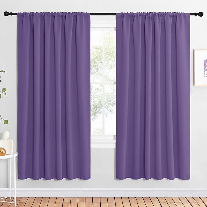 NICETOWN Bedroom Window Curtain Panels, Lilac Purple, 2 Panels, 62 in x 72 in (W x L), Window Treatment Thermal Insulated Rod Pocket Room Darkening Curtains/Drapes for Patio Door