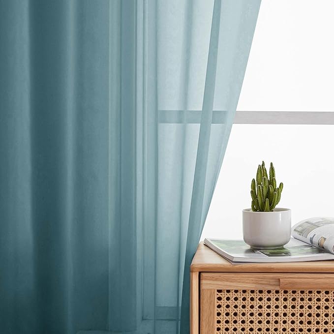 Sheer Dusty Blue Curtains for Bedroom Living Room 54 Inch Length 2 Panels Set, Solid Soft Airy Light Filtering Window Treatments, Modern Rod Pocket Drapes, Dusty Blue, 42" Wx54 L Inches