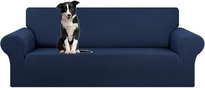 KEKUOU Stretch Oversized Sofa Slipcover 1 Piece Couch Sofa Cover (94"-110") Furniture Protector 4 Seater Sofa with Elastic Bottom for Kids,Pet.Jacquard Checked Pattern Fabric(X Large,Navy Blue)