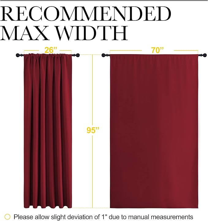 NICETOWN Christmas Living Room Curtains for Window - Energy Efficient & Noise Reducing Thermal Insulated Rod Pocket Blackout Drapes/Draperies for Living Room (Burgundy Red, 2 Panels, W70 x L95)