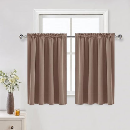 DWCN Blackout Curtains for Living Room Thermal Insulated, Energy Saving & Noise Reducing Bedroom Curtains, Khaki, W 52x L 36 Inch, Set of 2 Rod Pocket Curtain Panels
