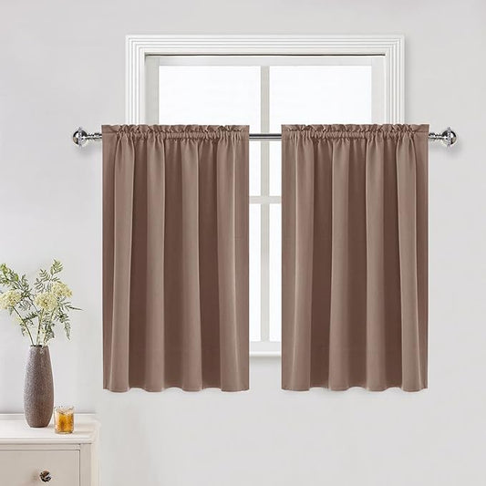DWCN Blackout Curtains for Living Room Thermal Insulated, Energy Saving & Noise Reducing Bedroom Curtains, Khaki, W 52x L 36 Inch, Set of 2 Rod Pocket Curtain Panels
