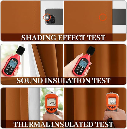 Yakamok Room Darkening 100% Blackout Curtains Grommet Window Treatments with 2 Thick Layers-Burnt Orange Thermal Insulated Drapes Set of 2 Panels for Bedroom Living Room 38 Inches by 63 Inches Length