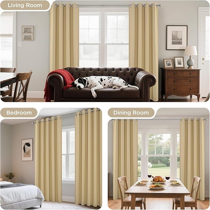 Joydeco Blackout Curtains 54 Inch Length 2 Panels Set, Thermal Insulated Long Curtains& Drapes 2 Burg, Room Darkening Grommet Drapes for Living Room Bedroom Window (W52 x L54 Inch, Beige)