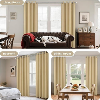 Joydeco Blackout Curtains 95 Inch Length 2 Panels Set, Thermal Insulated Long Curtains& Drapes 2 Burg, Room Darkening Grommet Drapes for Living Room Bedroom Window (W52 x L95 Inch, Beige)