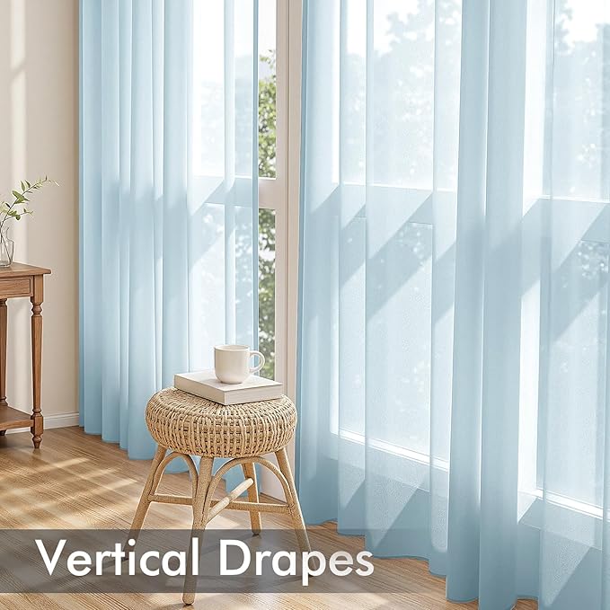 MIULEE Sky Blue Sheer Curtains 63 Inches Long, 4 Panels Set, Light Filtering Rod Pocket Voile Drapes for Living Room and Bedroom, Airy Soft Fabric Window Treatments, 42 x 63 Inches