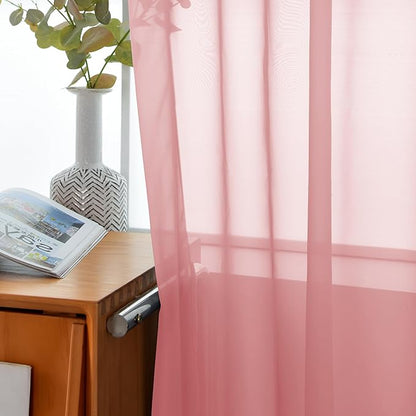 youleyar Solid Sheer Rod Pocket Curtain Voile Draperies 2 Panels White Beige Black Grey Coffee 52 Inch Width 45 Inch Long 1 Pair for Kitchen Bedroom Children Living Room Yard (Blush,52Wｘ45L)