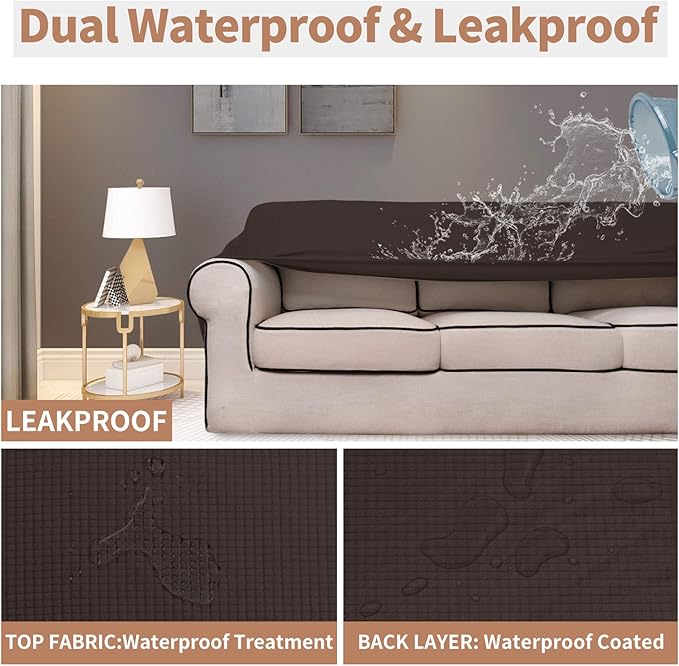Easy-Going 100% Waterproof Chair Couch Cover, Dual Waterproof Sofa Cover, Stretch Jacquard Sofa Slipcover, Leakproof Furniture Protector for Kids, Pets, Dog and Cat (Chair, Chocolate)