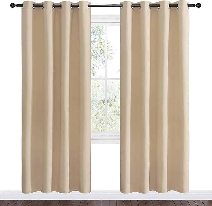 NICETOWN Blackout Draperies Curtains Panels - Window Treatment Thermal Insulated Solid Grommet Blackout Curtains/Panels/Drapes for Bedroom (Set of 2 Panels, 55 by 78 Inch, Biscotti Beige)