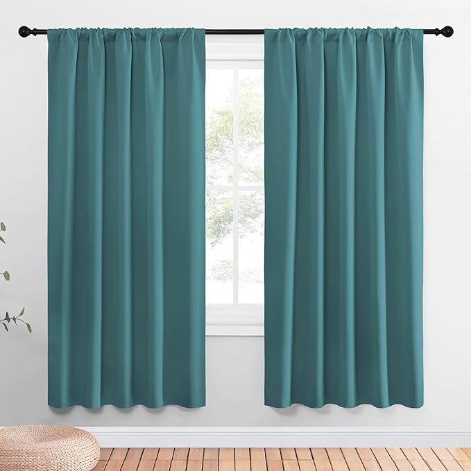 NICETOWN Window Curtains Blackout Drapes - Thermal Insulated Solid Rod Pocket Blackout Curtains/Draperies for Living Room (Sea Teal, One Pair, 52 by 72-Inch)