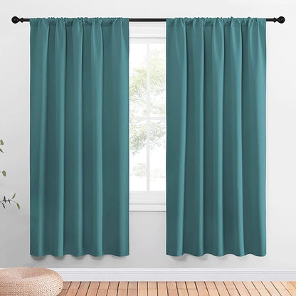 NICETOWN Window Curtains Blackout Drapes - Thermal Insulated Solid Rod Pocket Blackout Curtains/Draperies for Living Room (Sea Teal, One Pair, 52 by 72-Inch)