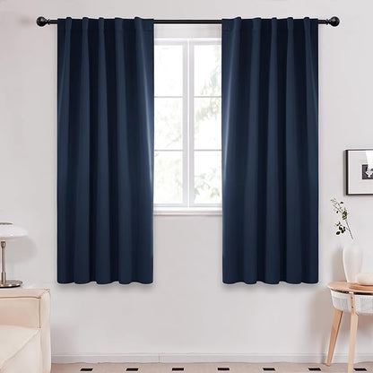 Deconovo Blackout Curtains, Thermal Insulated, W42 x L63 2 Panels, Back Tab, Machine Washable, Room-Darkening Drapes for Bedroom/Living Room Navy Blue