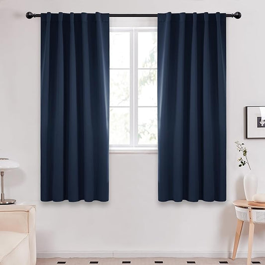 Deconovo Blackout Curtains, Thermal Insulated, W42 x L72 2 Panels, Back Tab, Machine Washable, Room-Darkening Drapes for Bedroom/Living Room Navy Blue