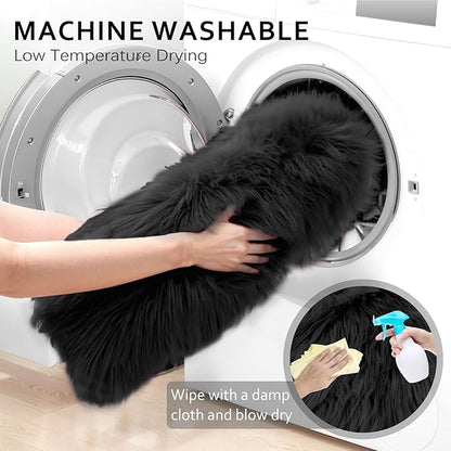 Ciicool Ultra Soft Faux Sheepskin Fur Rug Fluffy Chair Rug for Sofa Couch Seat Cushion.Shaggy Furry Small 2x4 Black Bedroom Fuzzy Carpet for Living Room Kid's Room Nursery Decor