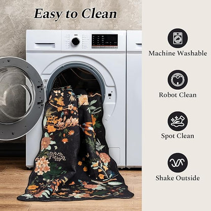 Rugflix 5x7 Floral Area Rug for Living Room, Bedroom, Machine Washable Rugs with Non-Slip Backing, Indoor Low Pile Carpet for Dining Room, Nursery, Kids Pet Friendly