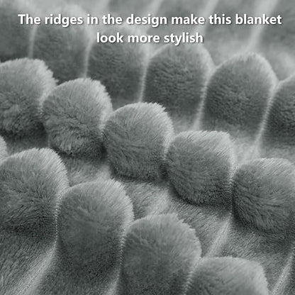 HIMEET Grey Ribbed King Size Blanket for Bed - 300GSM Lightweight Fleece Blanket for Men Women, Large Cozy Sofa Couch Bed Blankets Gifts, Striped Spring Home Room Decor, Grey, 108x90 Inches