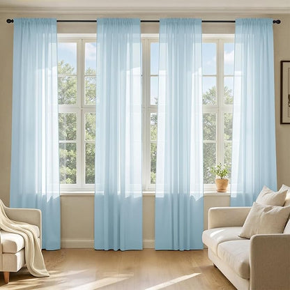 MIULEE Sky Blue Sheer Curtains 90 Inches Long, 4 Panels Set, Light Filtering Rod Pocket Voile Drapes for Living Room and Bedroom, Airy Soft Fabric Window Treatments, 42 x 90 Inches