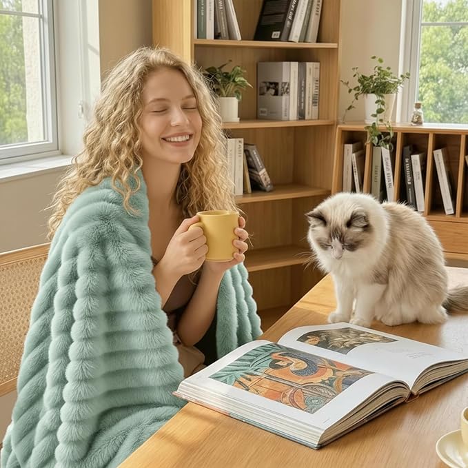 HIMEET Sage Green Ribbed King Size Blanket for Bed - 300GSM Lightweight Fleece Blanket for Men Women, Large Sofa Couch Bed Blankets Gifts, Striped Spring Home Room Decor, Sage Green, 108x90 Inches