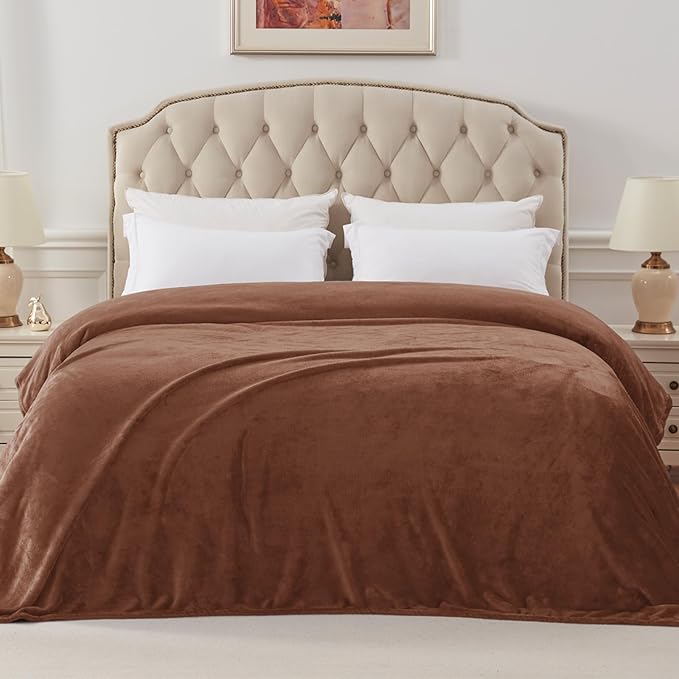 Exclusivo Mezcla Twin Size Flannel Fleece Velvet Plush Bed Blanket as Bedspread, Coverlet, Bed Cover (90x66 IN, Brown) Soft, Lightweight, Warm and Cozy