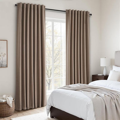 96 inch long linen blackout curtains 2 Panels 100% Black out Linen texture Curtain Modern Farmhouse Dark Flax Window Drapes with Back Tab Rod Pocket Room Darkening Thermal for Bedroom Living Room