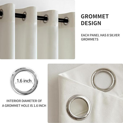 MIULEE 90 Inches Velvet Curtains Off White Elegant Grommet Curtains Thermal Insulated Soundproof Room Darkening Curtains/Drapes for Classical Living Room Bedroom Decor 52 x 90 Inch Set of 2