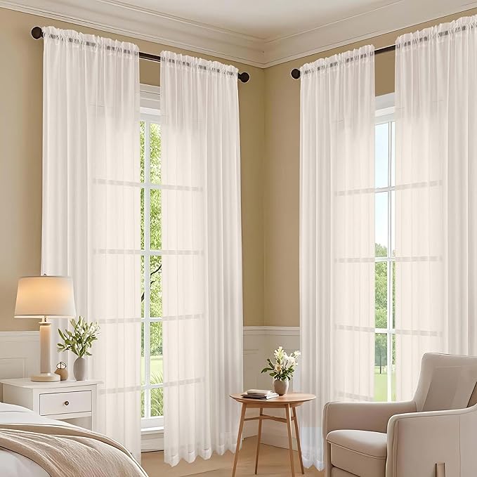 OVZME Cream Bedroom Curtains 2 Panel Sets 90 Inch Length, 59 Inch Extra Wide Light Filtering Light Weight Soft Window Treatment Panels for Study Room Living Room Guest Room, 59Wx90L Inches