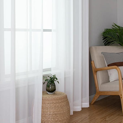 Simplebrand White Sheer Curtains 72 Inches Long 2 Panels for Living Room, Rod Pockets Airy Window Treatments Voile Sheer White Curtains Panels Lightweight for Front Back Patio Glass Door, 42" Width