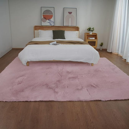 Ghouse Pink 8x10 Area Rugs Fluffy Faux Rabbit Fur Pink Fuzzy Rug Plush Shag Rugs for Living Room Bedroom, Playing Room, Nursery Room