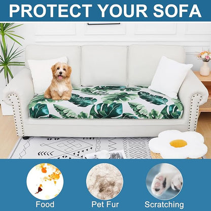 Smiry Printed Couch Cushion Covers, Stretch Soft Couch Covers for Sofa, Washable Non-Slip Sofa Slipcover Furniture Protector for Indoor and Outdoor (Large, Green)