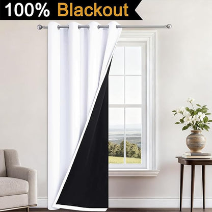 Yakamok 100% Blackout Curtains 84 Inches Long, 2 Thick Layers Heat and Full Light Blocking Soft Thermal Insulated Drapes for Bedroom(52" Wide Each Panel, Pure White, 1 Panel)