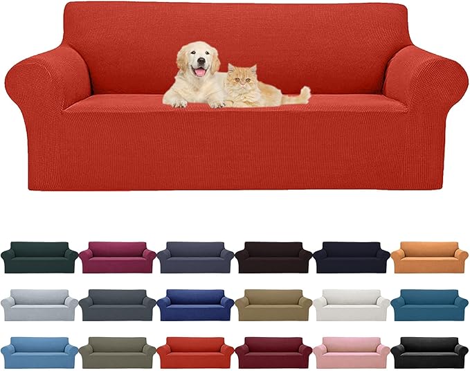 Cupuamon 2026 New Stretch Oversized Sofa Slipcovers Couch Sofa Cover for 4 Seater Furniture Protector Covers with Elastic Bottom Jacquard Fabric Small Checks for Pets, Kids - Pureed Pumpkin