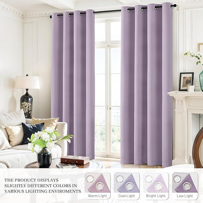 Yakamok Lilac 100% Blackout Curtains 63 Inches Long with 2 Thick Layers-Light Purple Room Darkening Thermal Insulated Window Curtain Set of 2 Panels for Bedroom Living Room 52x63 Inches,Lavender