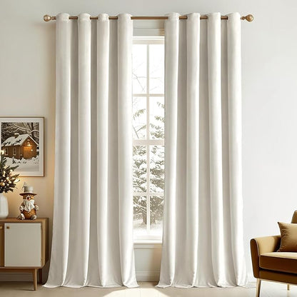 MIULEE 90 Inches Velvet Curtains Off White Elegant Grommet Curtains Thermal Insulated Soundproof Room Darkening Curtains/Drapes for Classical Living Room Bedroom Decor 52 x 90 Inch Set of 2