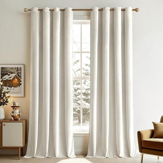 MIULEE 90 Inches Velvet Curtains Off White Elegant Grommet Curtains Thermal Insulated Soundproof Room Darkening Curtains/Drapes for Classical Living Room Bedroom Decor 52 x 90 Inch Set of 2