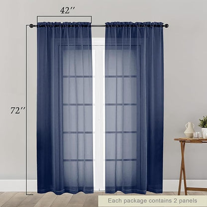Navy Blue Sheer Curtain for Bedroom Living Room 72 Inches Long 2 Panels Set, Solid Soft Airy Light Filtering Sheer Window Curtains, Modern Rod Pocket Door Curtain, Navy Blue, 42"Wx72"L Inch