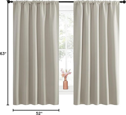 NICETOWN Blackout Curtains for Living Curtains, Room Darkening Window Curtain Panels, Easy-Care Solid Thermal Insulated Draperies/Drapes for Daughter Room (Natural, 2 Panels, 52 by 63)