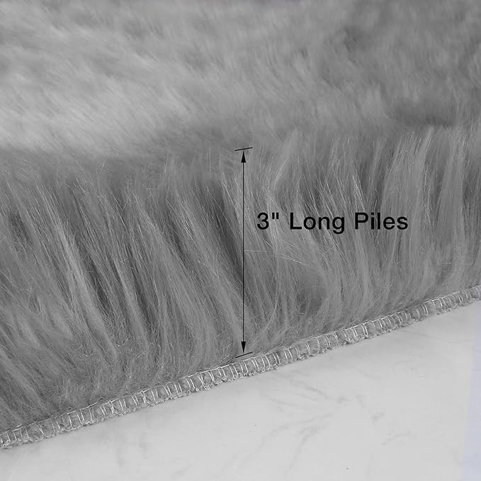 duduta Grey Faux Sheepskin Runner Rugs 2x6 ft, Fluffy Shag Bedroom Rug Decor Fur Couch Sofa Covers Washable