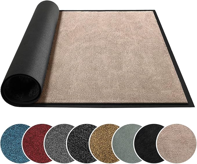 Mibao Dirt Trapper Door Mat for Indoor Outdoor, Waterproof All-Season, All-Weather Doormat, Heavy Duty Non-Slip Entrance Rug, Low Profile Absorbent Entrance Mat Carpet, 30" x 18", Beige