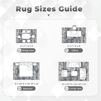 Area Rugs 6x9 for Living Room: Washable Rug Modern Abstract Neutral Soft Non-Slip Low-Pile Indoor Carpet for Bedroom Dining Room Playroom Home Office (Black Grey, 6'x9')