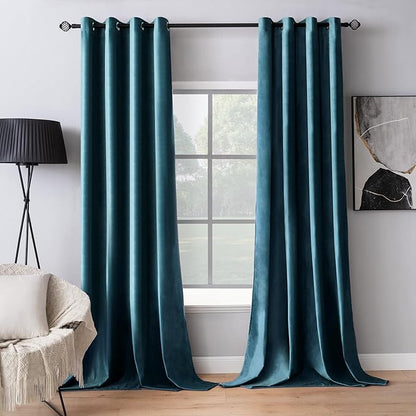 MIULEE Blue Velvet Curtains 96 Inch Length Length Blackout Curtains Thermal Insulated Soundproof Room Darkening Grommet Drape Black Out for Living Room Bedroom 52 x 96 Inch Length 2 Pcs Peacock Blue