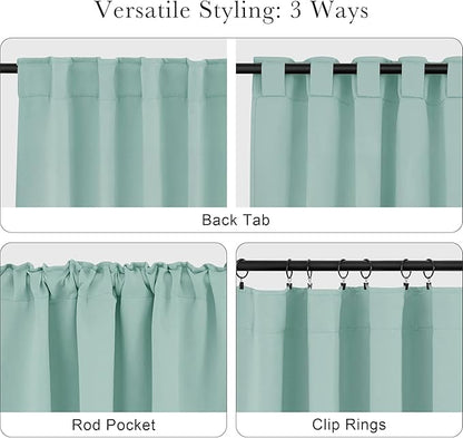 PONY DANCE Short Curtain Panels - Kitchen Curtains Room Darkening Light Blocking Energy Saving Short Drapes/Bedroom with Back Tab Home Decor, 42 in Wide by 45 Long, Mint Green, 2 PCs