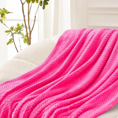 Exclusivo Mezcla Fleece Throw Blanket Extra Large, Super Soft and Warm Blankets for Couch, Sofa and Bed Waffle Textured, Cozy, Fuzzy and Lightweight (Hot Pink, 50x70 Inches)