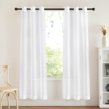 NICETOWN White Sheer Curtains 72 inches Long - Grommet Light Filtering Window Treatments Airy & Breathable Drapes Elegant Solid Drapes for Bedroom/Living Room, W42 x L72, 2 Panels