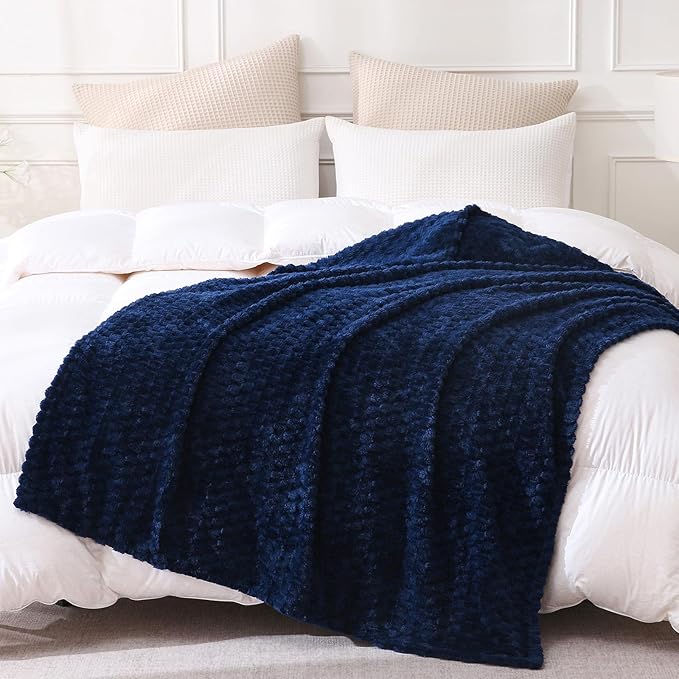 Blue Throw Blanket 60"×80" inches Gifts for Mom Fuzzy 3D Jacquard Decorative Flannel Fleece Super Soft Plush Cozy Blanket for Couch Sofa Chair Lightweight